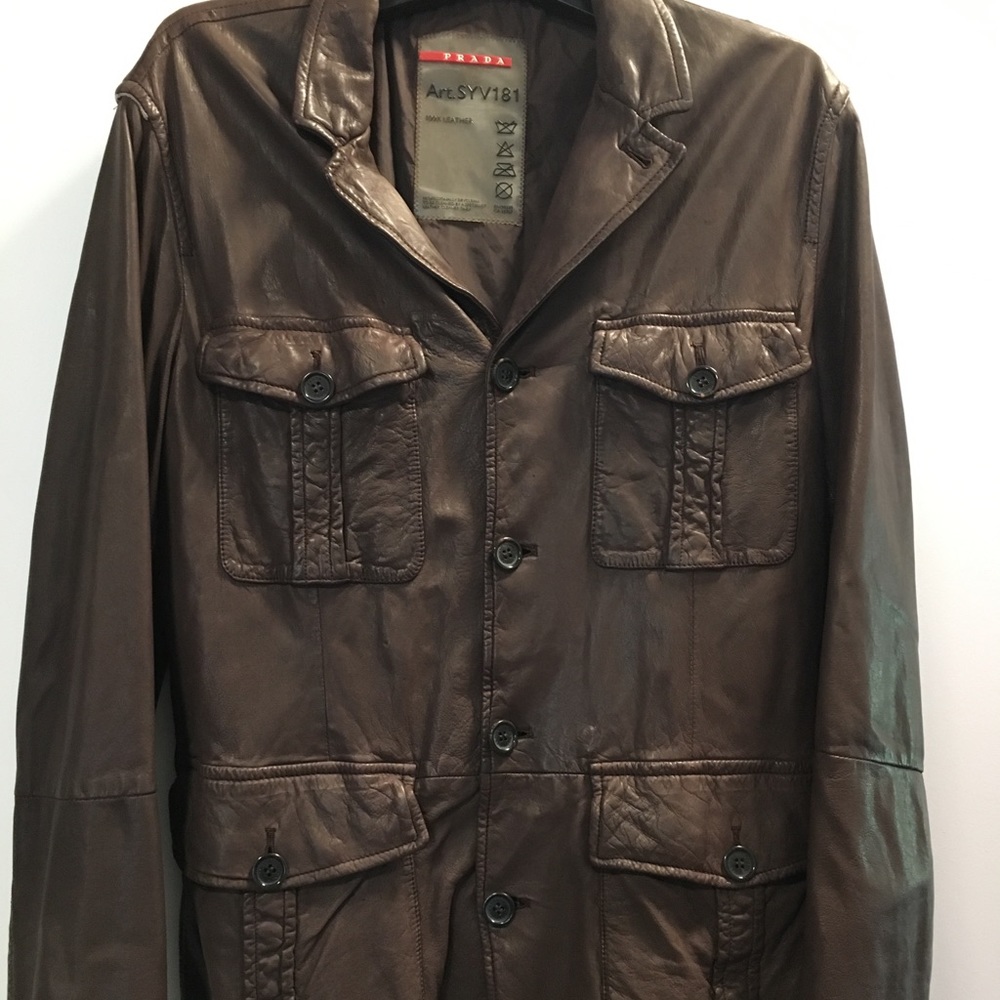 Men’s brown PRADA leather jacket: size  large